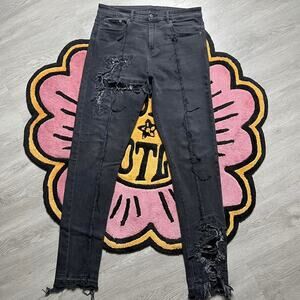 Val Kristopher Eroded Repaired Distress Denim Jeans Size 34 Black